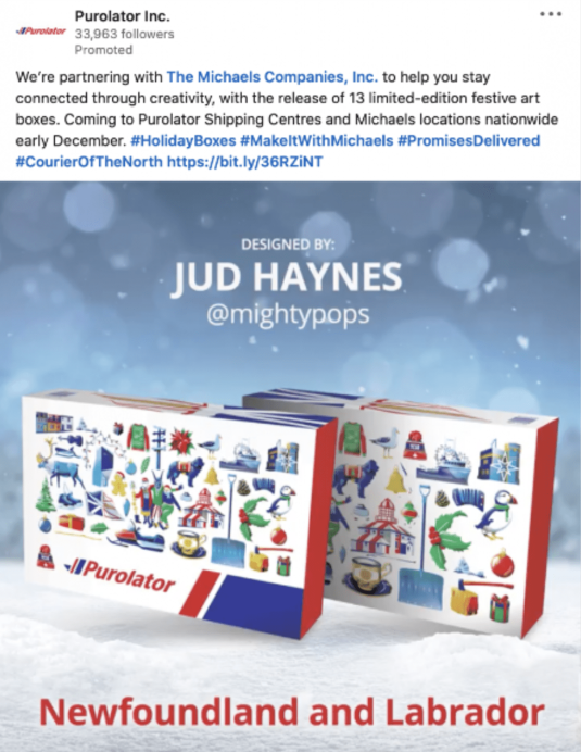 purolator linkedin post announcing holiday packaging boxes